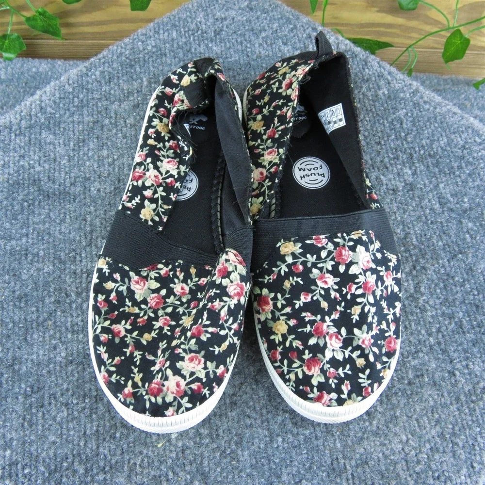 Rocket Dog Plush Foam Women Flat Shoes‎ Black Fabric Slip On Size 6.5 Medium